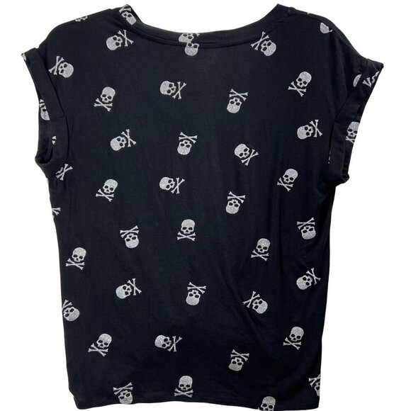 Black Skull Crossbones Knot Front Top Womens L Pocket Tee Goth By No Boundaries - Picture 2 of 11